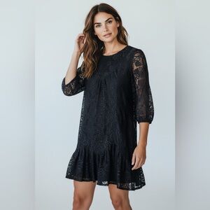 Sundance Women’s Lace Overlay Black 3/4 Sleeve Dress Women’s Size Petite L